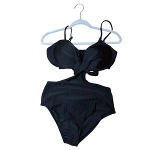 CUPSHE Black Twist Front Cutout Monokini One Piece Swimsuit Large NWT